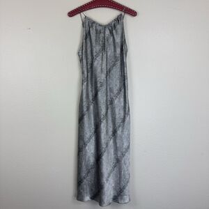 Vintage 90s Delicates Snake Print Midi Satin Slip Dress Chemise Silver Gray M